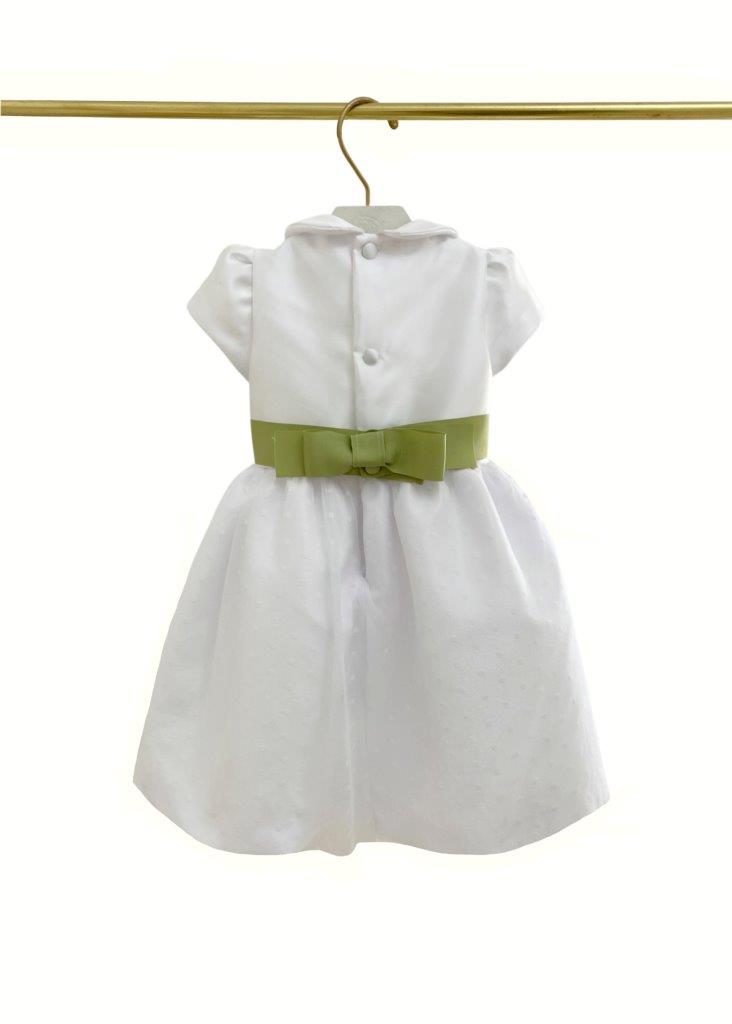 Vestido Zibeline Branco com faixa verde Festa - 10647