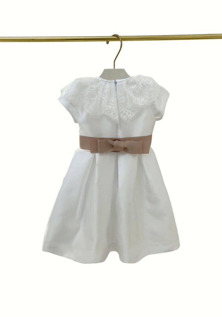 Vestido Zibeline Branco com faixa nude Festa - 10649