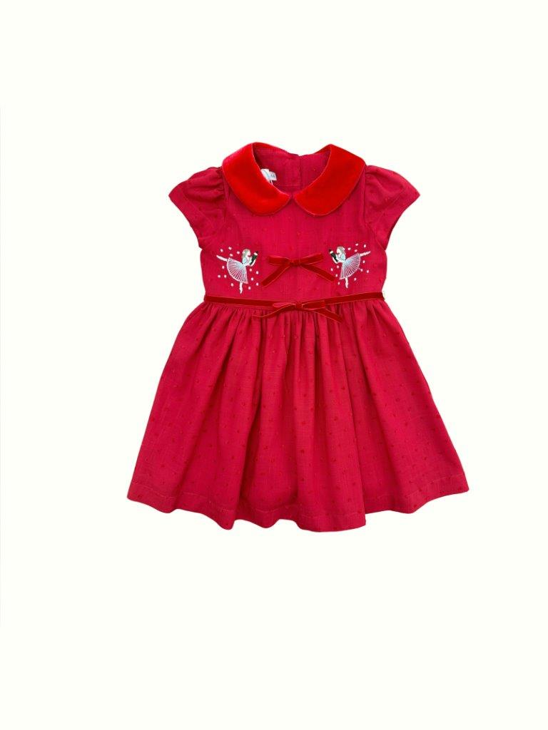 Vestido pipoca gola veludo faixa Ballet - 11700