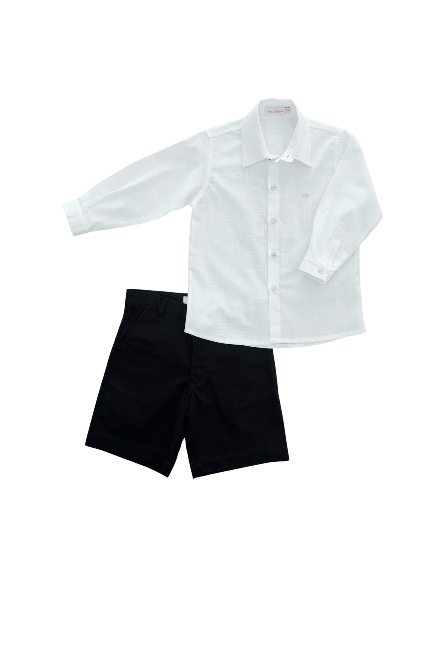 Conjunto infantil masculino camisa clássica branca com bermuda marinho Paris