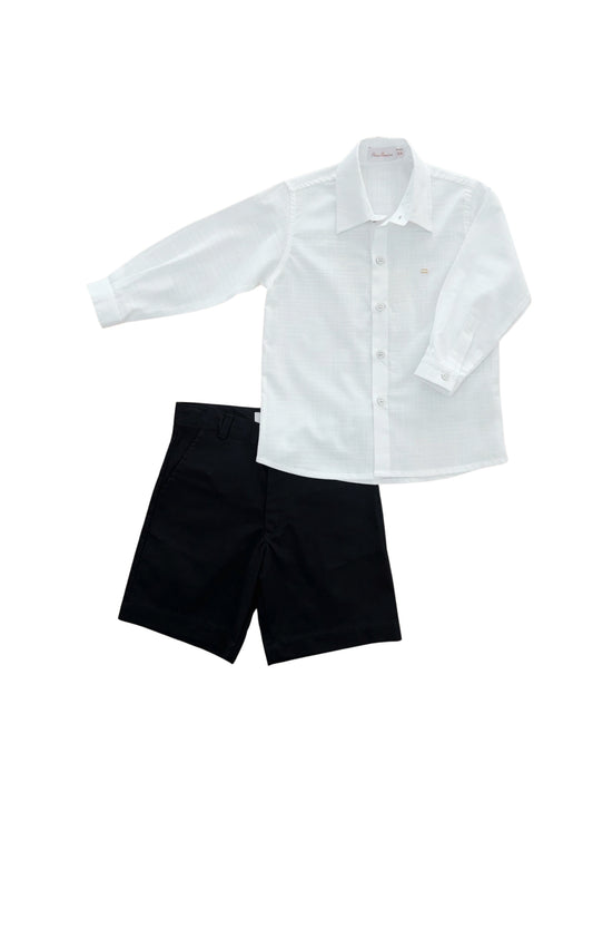 Conjunto infantil masculino camisa clássica branca com bermuda marinho Paris