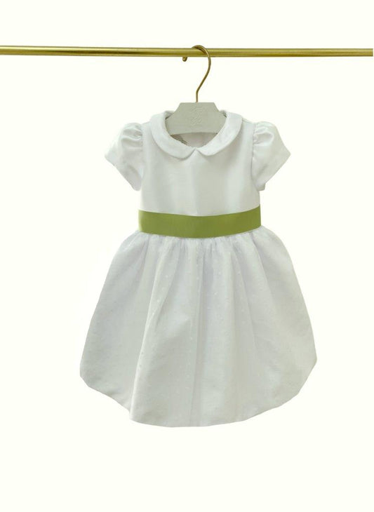 Vestido Zibeline Branco com faixa verde Festa - 10647