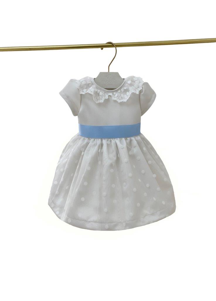 Vestido Zibeline Branco com faixa Azul BB Festa - 10670