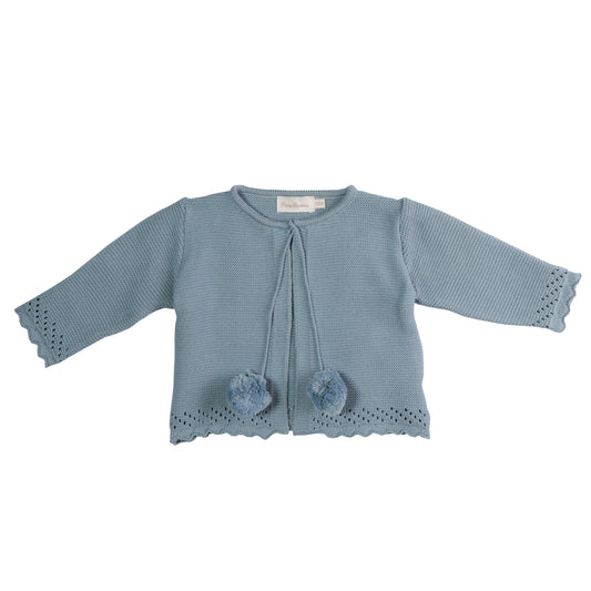 Cardigan pompom tricot azul acinzentado - 9927